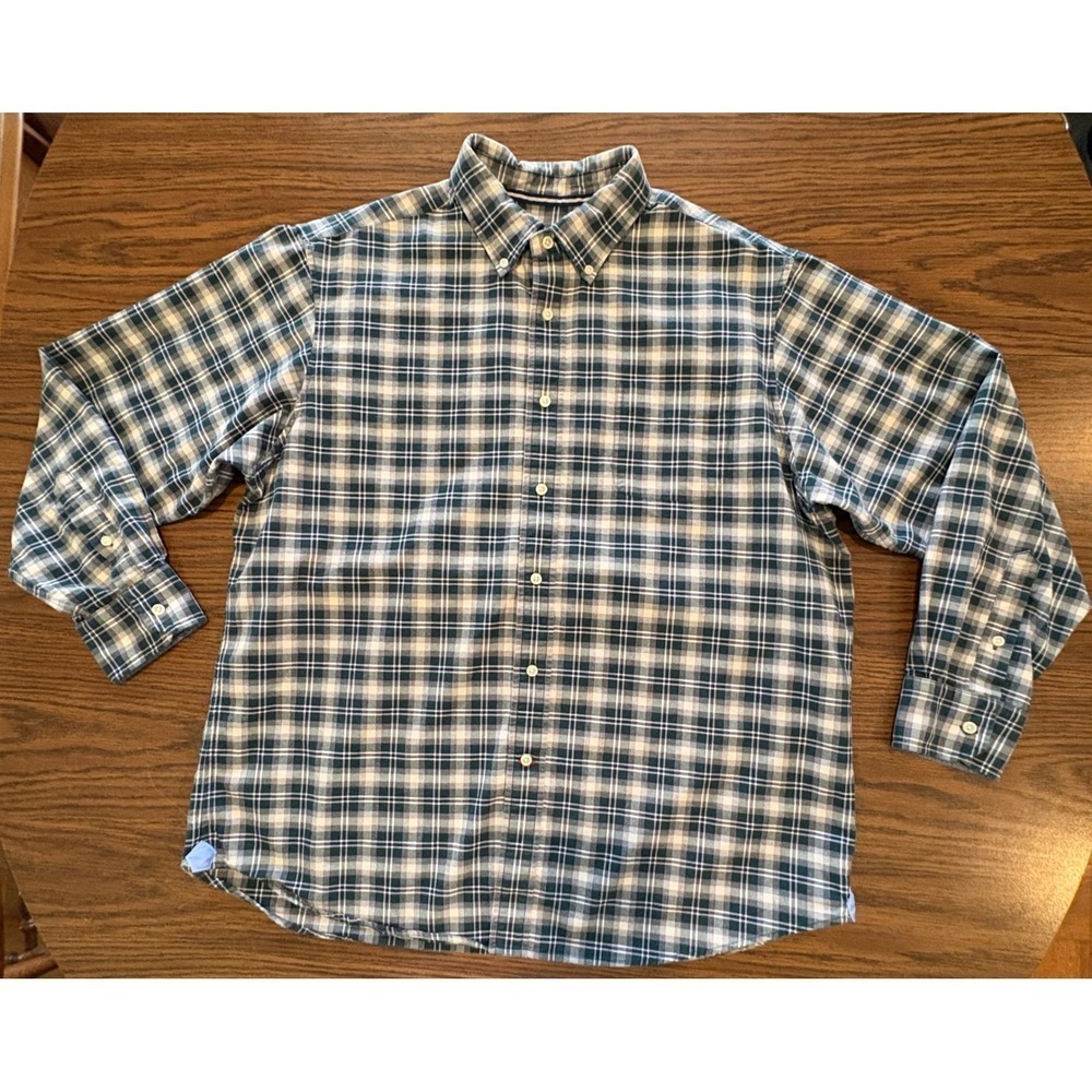 Cremieux Classics Button Down Shirt Mens XL Green Navy Plaid Cotton Tartan EUC - Picture 2 of 13